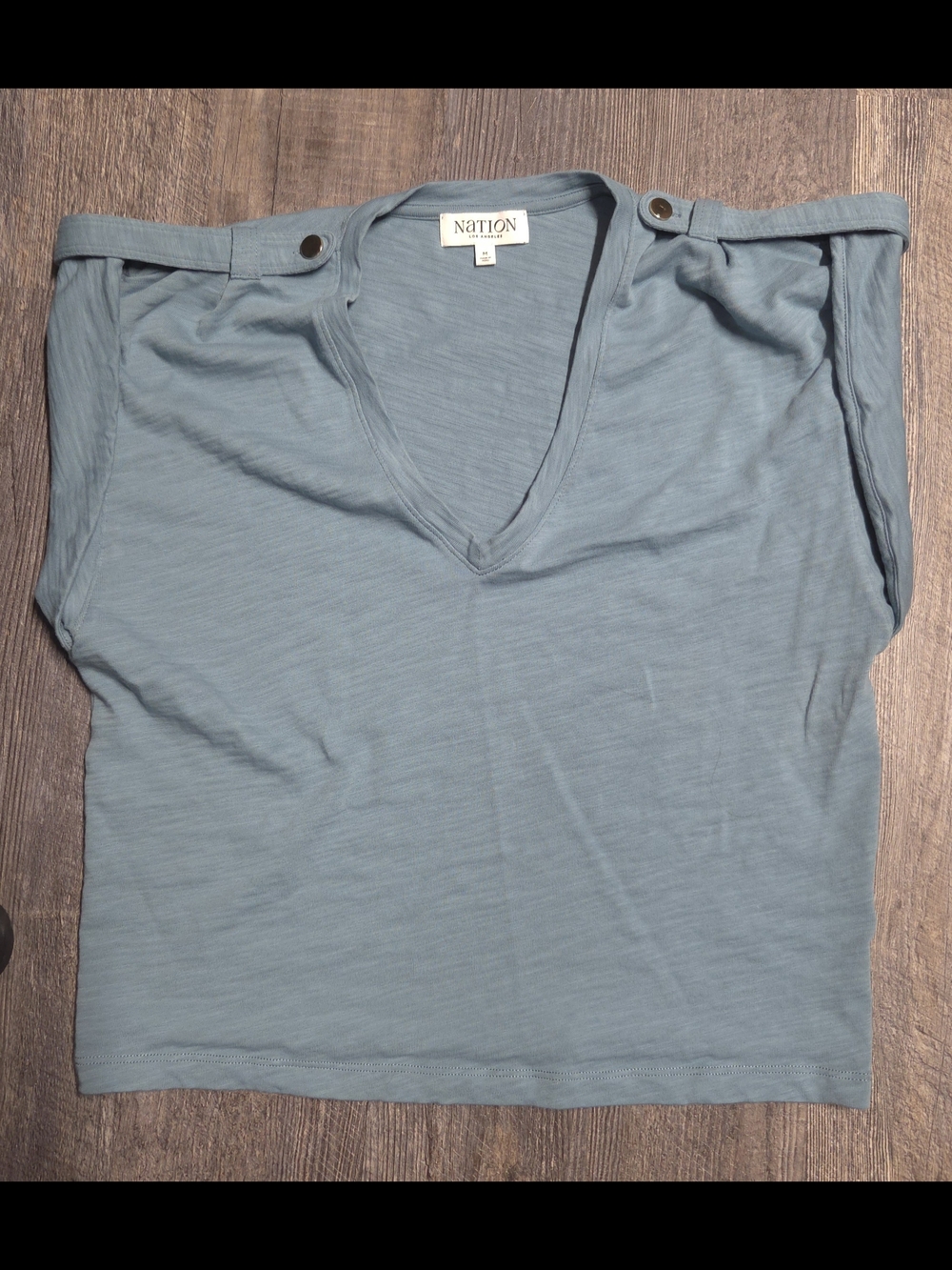 Nation Soft V-Neck Cap Sleeve Top in Smokey Blue. NWOT